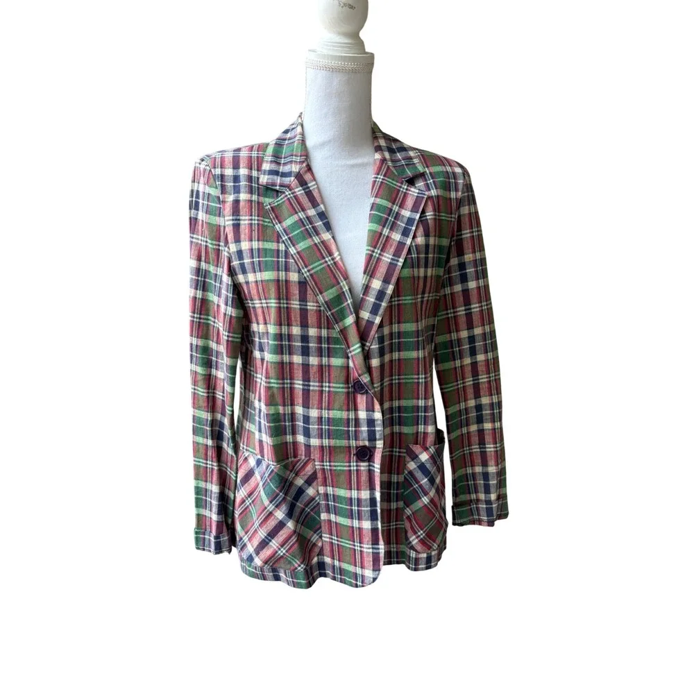 Vintage Chaus Plaid Blazer Jacket Womens Small Multicolor Preppy